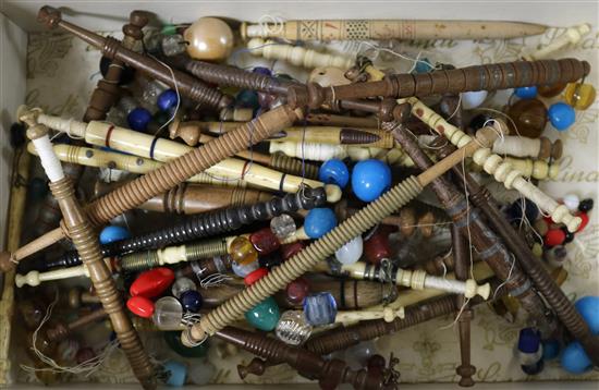 A Collection of 19th century ivory and turned wooden lace bobbins